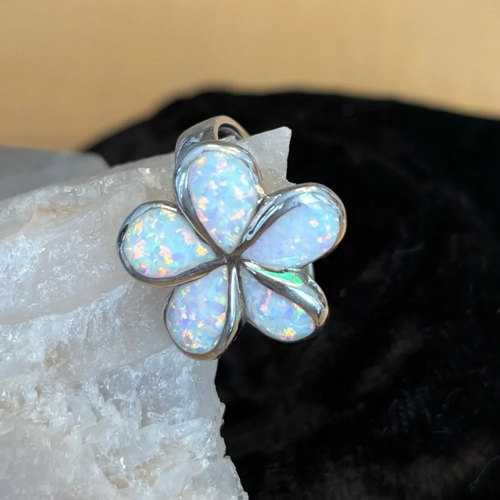 Stunning Opal Inlay Flower Ring solid Sterling Silver 925 Artisan Made sz 6 7/8 - Picture 9 of 12